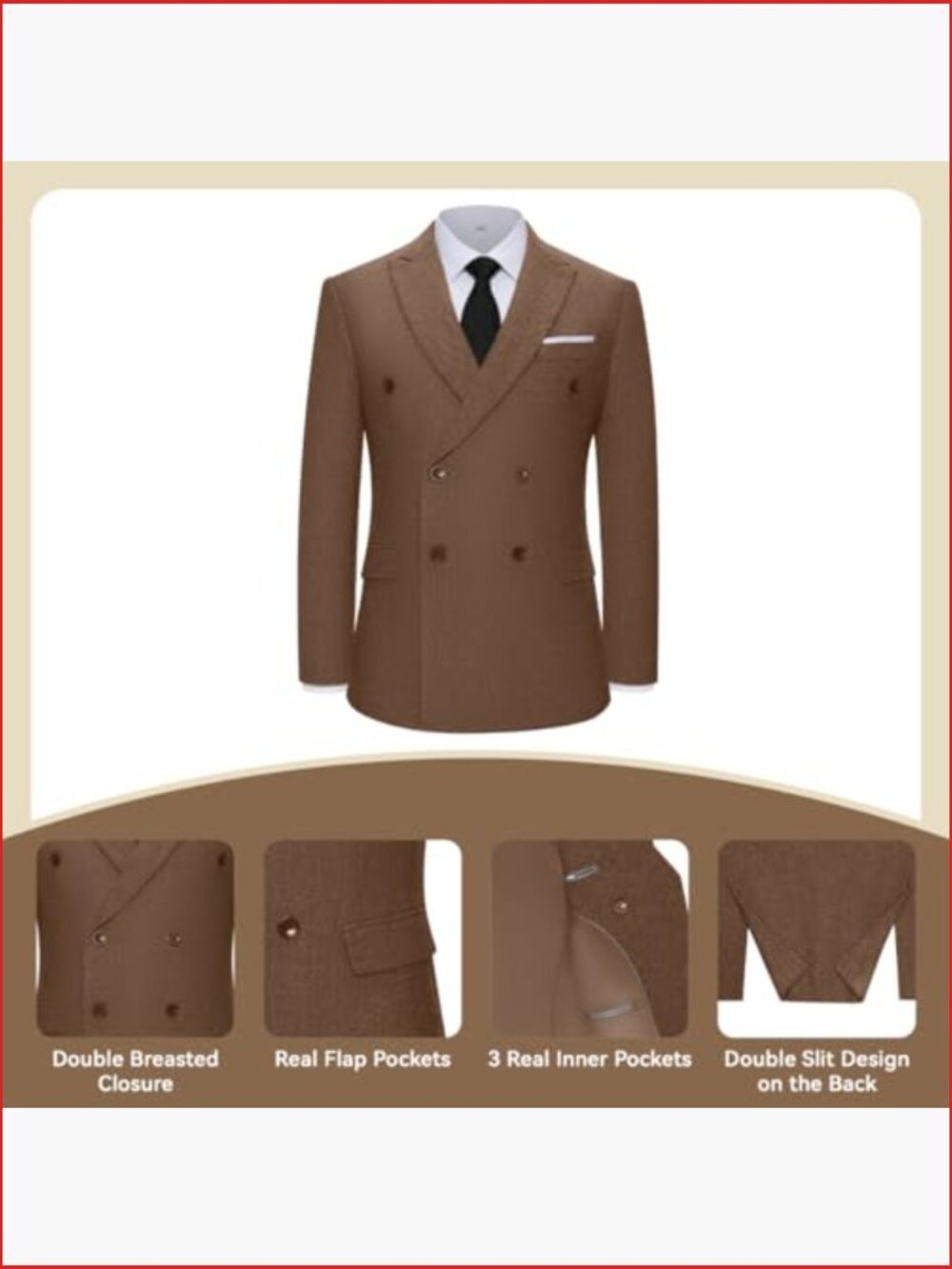Slim Fit Double Breasted Herringbone Tweed 2 Piece Suit Set - Picture 3 of 7